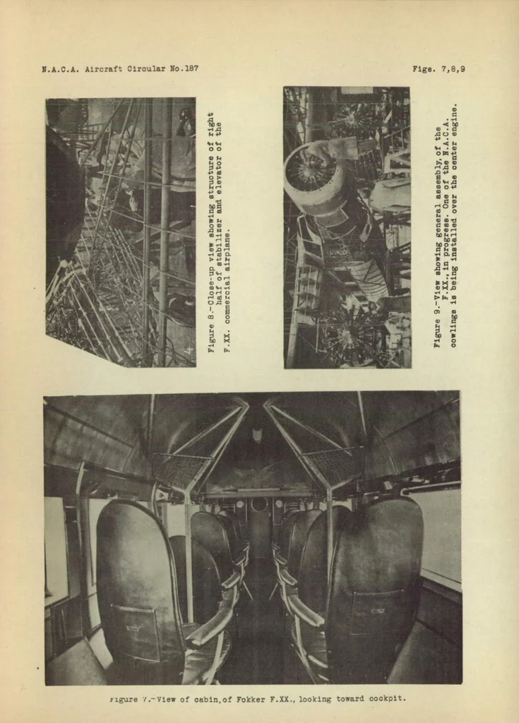 An illustration from Fokker F.XX commercial airplane (Dutch) : a high-wing cantilever monoplane, 1934, leaf 12