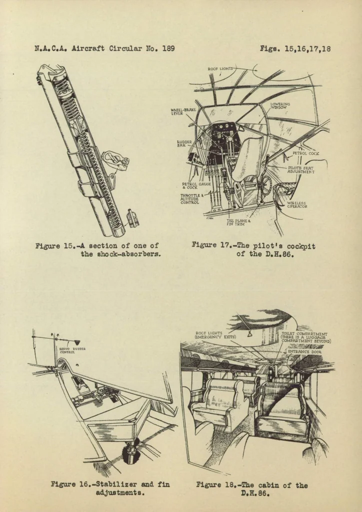 An illustration from D.H. 86 "Express Air Liner" (British) : a four-engine biplane, 1934, leaf 12