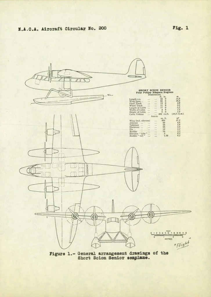 An illustration from The Short "Scion Senior" commercial airplane (British) : a four-engine high-wing cantilever monoplane, 1936, leaf 7