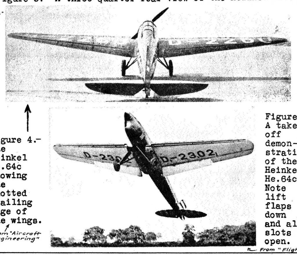 An illustration from Heinkel He 64 C sport airplane (German) : a two-seat low-wing cantilever monoplane, 1933, leaf 7