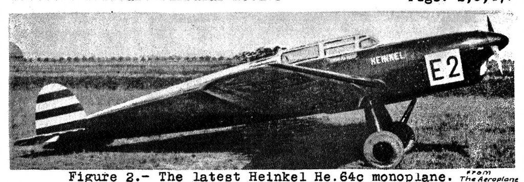 An illustration from Heinkel He 64 C sport airplane (German) : a two-seat low-wing cantilever monoplane, 1933, leaf 7