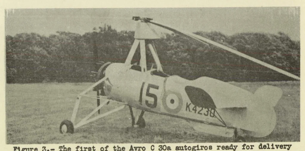 An illustration from Avro C.30 Direct-Control Autogiro (British), 1934, leaf 8