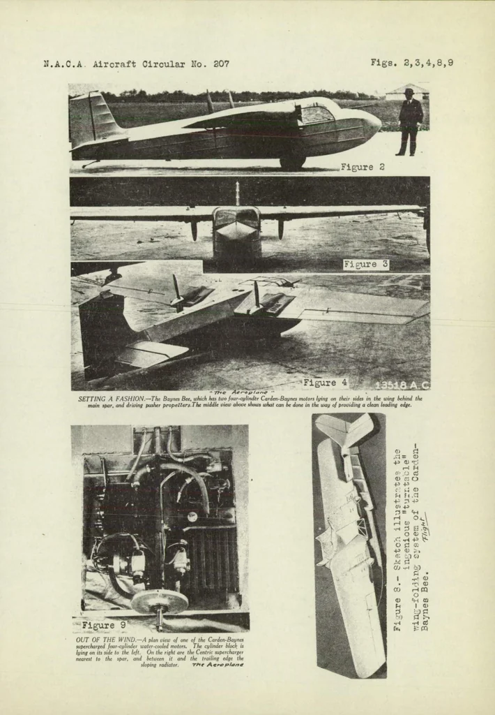An illustration from Baynes Bee light airplane (British) : a two-seat high-wing monoplane, 1937, leaf 8