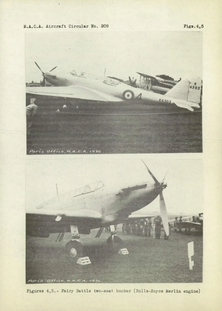 An illustration from Fairey "Battle" medium bomber airplane (British) : an all-metal low-wing cantilever monoplane, 1937, leaf 8