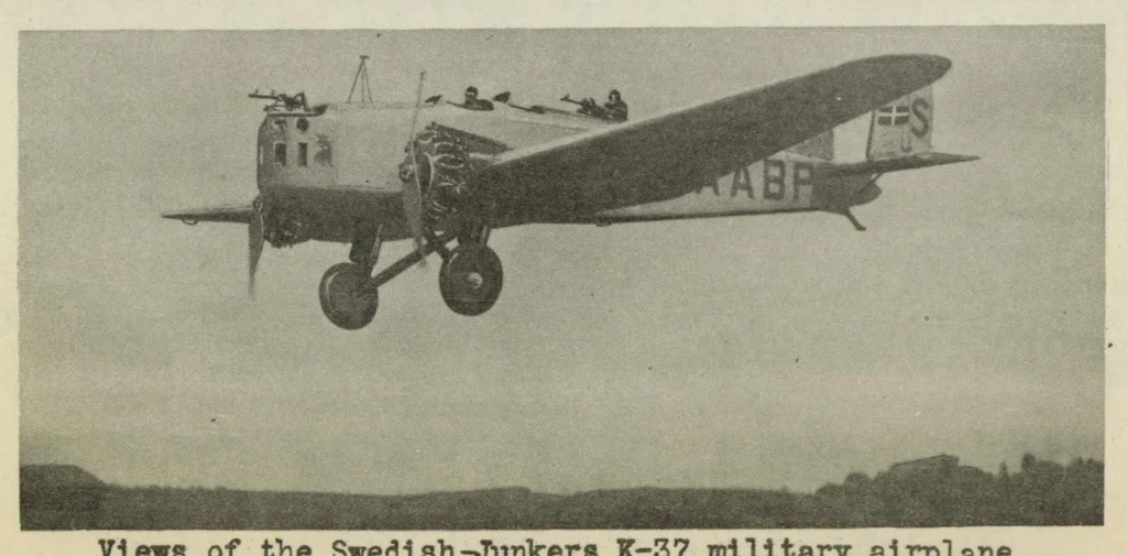 An illustration from The A. B. Flygindustri "K 37" (Swedish Junkers) : A Low-Wing All-Metal Military Airplane, 1929, leaf 10