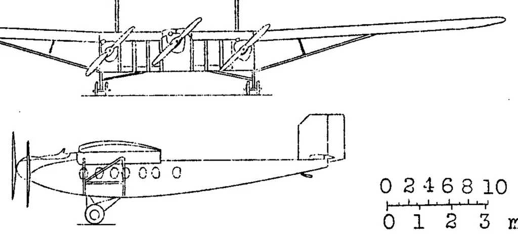 An illustration from The Dyle and Bacalan "DB 70" commercial airplane (French) : an all-metal high-wing monoplane, 1930, leaf 7
