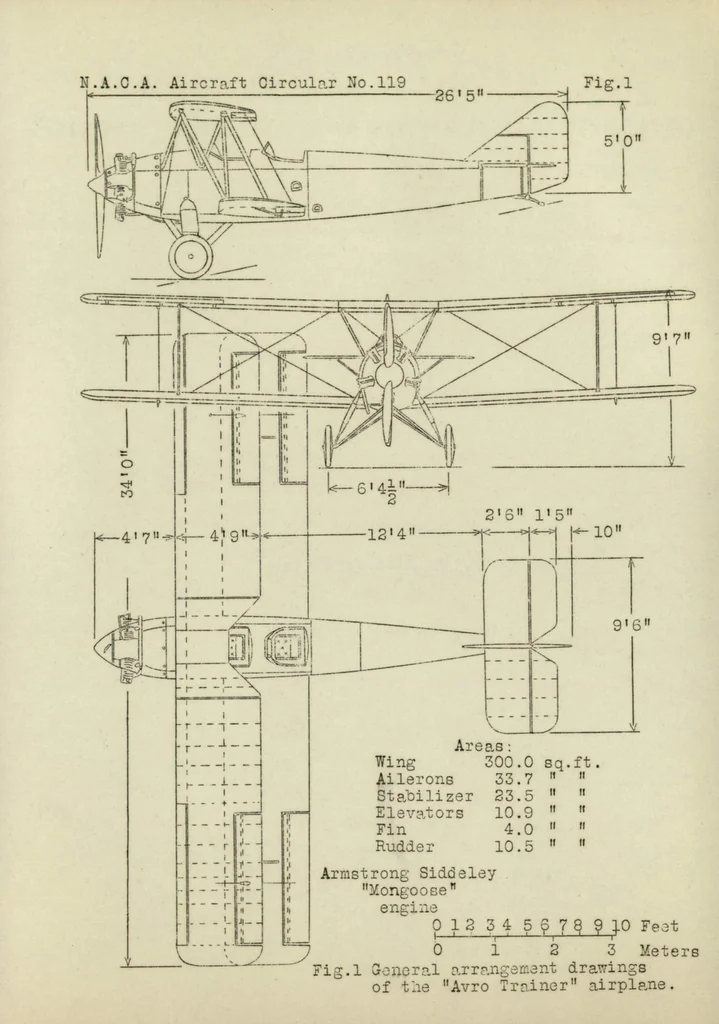 An illustration from The "Avro Trainer" airplane (British) : a training biplane, 1930, leaf 11