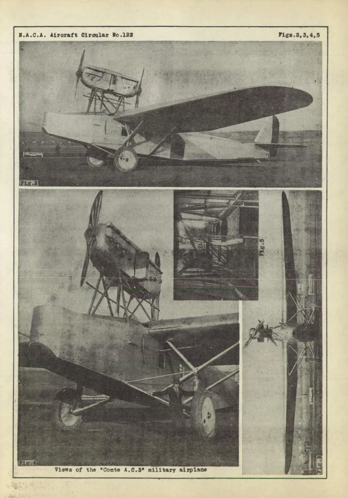 An illustration from The "Comte A.C. 3" military airplane (Swiss) : a high-wing semicantilever monoplane, 1930, leaf 9