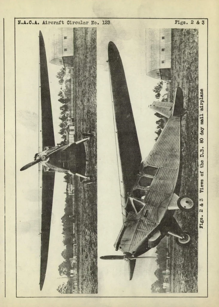 An illustration from The Dyle and Bacalan "D.B. 80" day mail airplane (French) : an all-metal high-wing monoplane, 1930, leaf 7