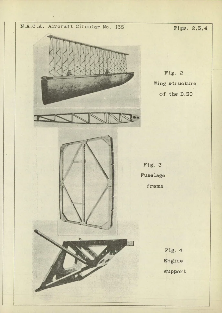 An illustration from The Dewoitine D.30 commercial airplane (French) : a high-wing cantilever monoplane, 1931, leaf 10