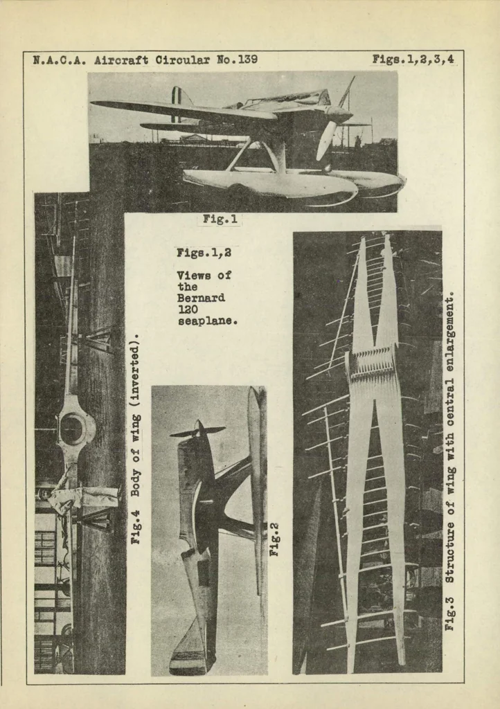 An illustration from The Bernard 120 seaplane (French) : a 1400 hp single-seat monoplane racer, 1931, leaf 6