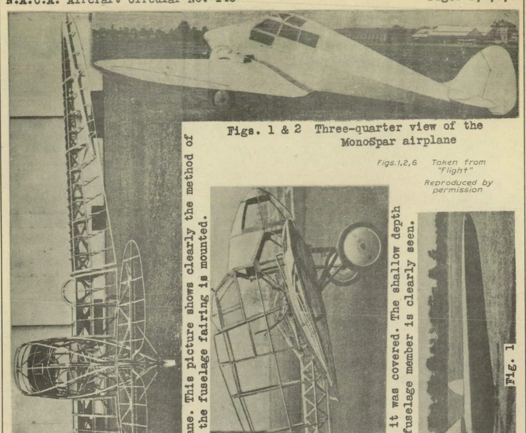 An illustration from The Mono-Spar light airplane (British) : a twin-engined low-wing cabin monoplane, 1931, leaf 8