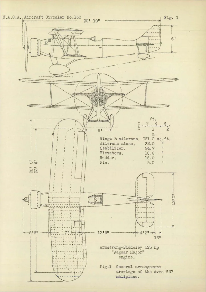 An illustration from The Avro 627 "Mailplane" (English): A Single-Seat Biplane, 1931, leaf 9