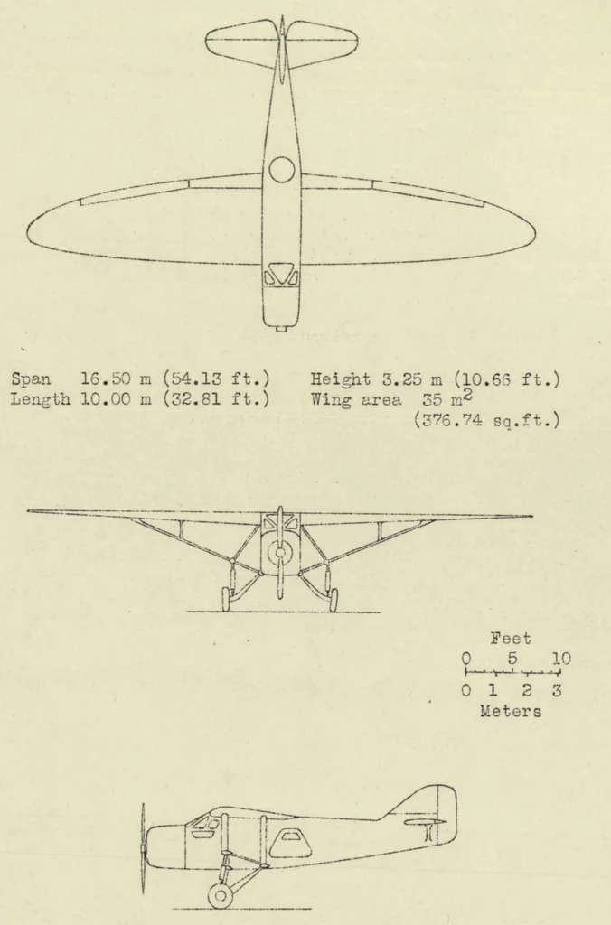 An illustration from The Loire 11 colonial military airplane (French) : a high-wing semicantilever all-metal monoplane, 1932, leaf 9