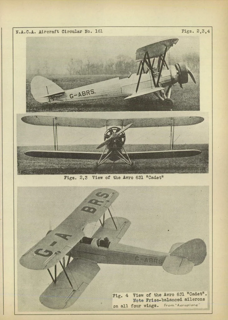 An illustration from The Avro 631 training airplane (British) : a two-seat light biplane, 1932, leaf 8