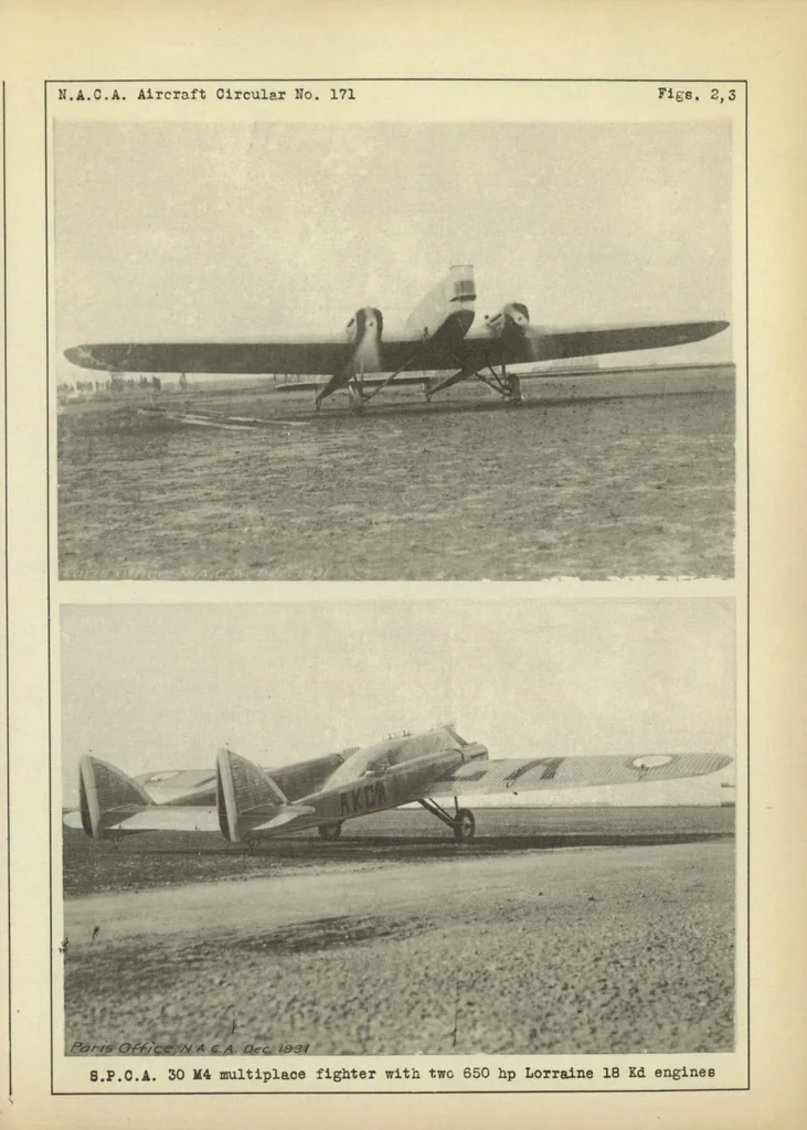 An illustration from The S.P.C.A. 30 M.4 military airplane (French) : a multiplace low-wing airplane, 1932, leaf 6