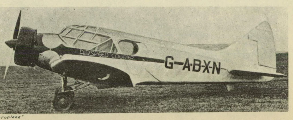 An illustration from The Airspeed "Courier" commercial airplane (British) : a low-wing cantilever monoplane, 1933, leaf 8