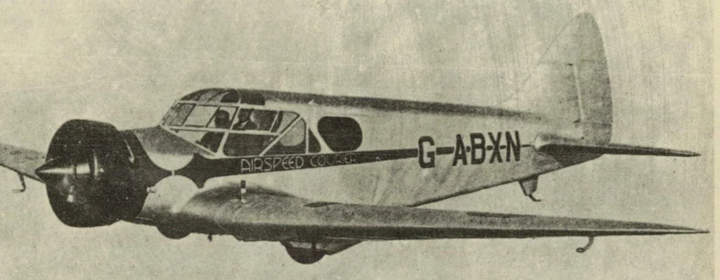 An illustration from The Airspeed "Courier" commercial airplane (British) : a low-wing cantilever monoplane, 1933, leaf 8