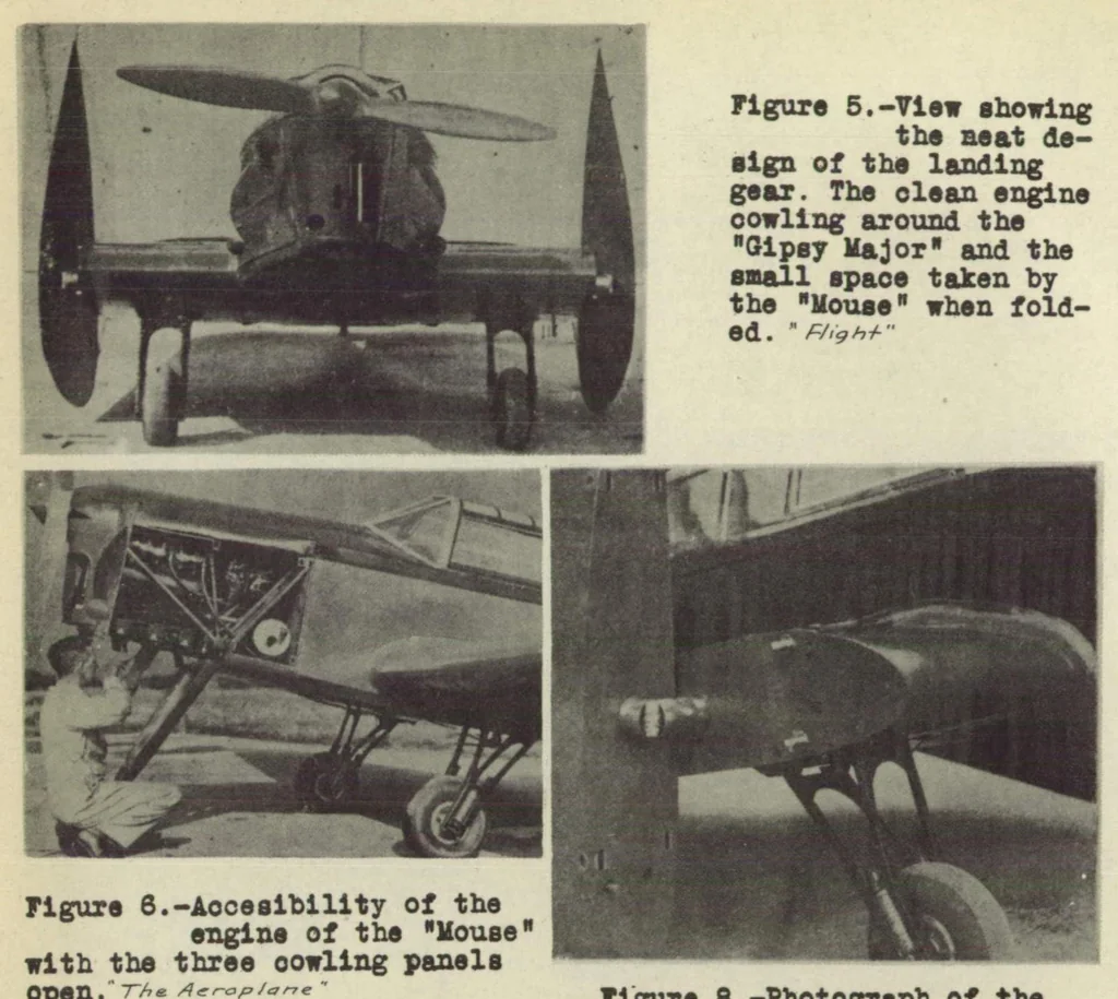 An illustration from The Comper "Mouse" commercial airplane (British) : a three-seat cabin low-wing monoplane, 1933, leaf 8