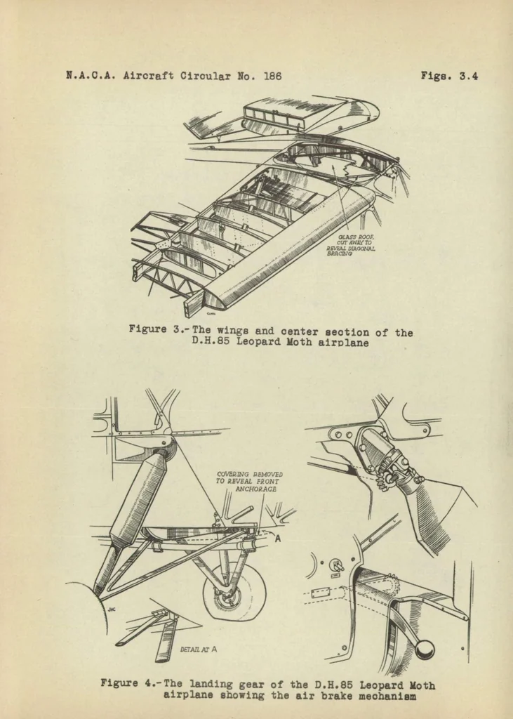 An illustration from The D.H. 85 "Leopard Moth" airplane (British) : a three-seat cabin high-wing monoplane, 1933, leaf 9