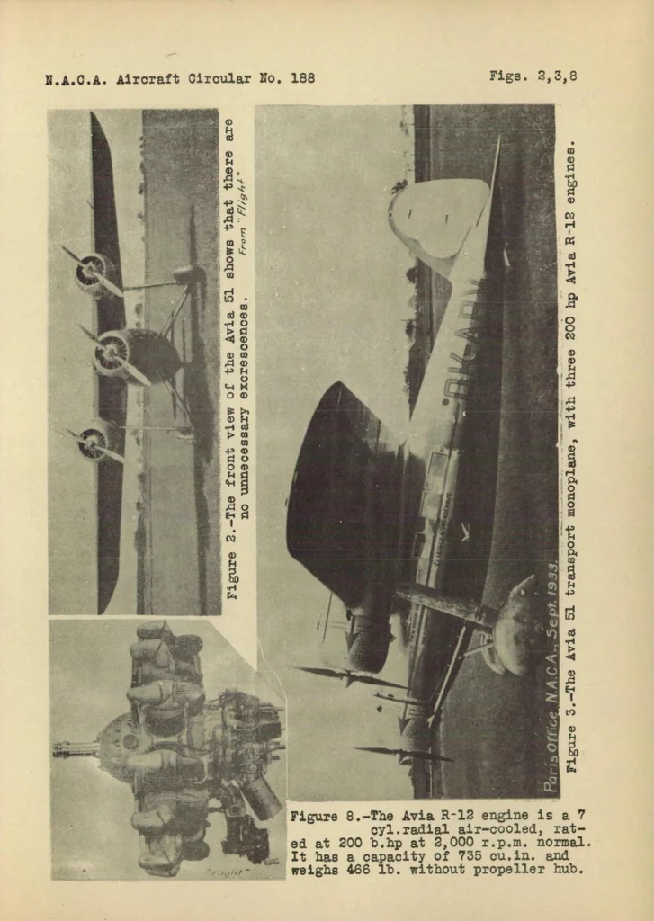 An illustration from The Avia 51 commercial airplane (Czechoslovakian) : a cantilever high-wing monoplane, 1934, leaf 6