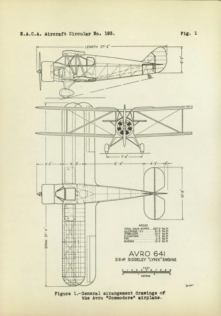 An illustration from The Avro "Commodore" touring airplane (British) : a cabin biplane, 1934, leaf 6