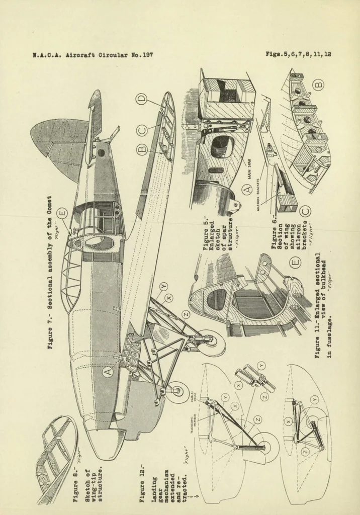 An illustration from The De Havilland "Comet" long-range airplane (British) : a low-wing cantilever monoplane, 1934, leaf 9