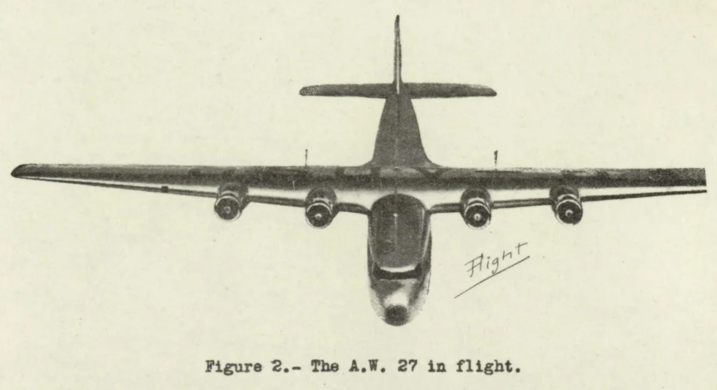 An illustration from Armstrong Whitworth 27 "Ensign" commercial airplane (British) : an all-metal high-wing monoplane, 1937, leaf 10