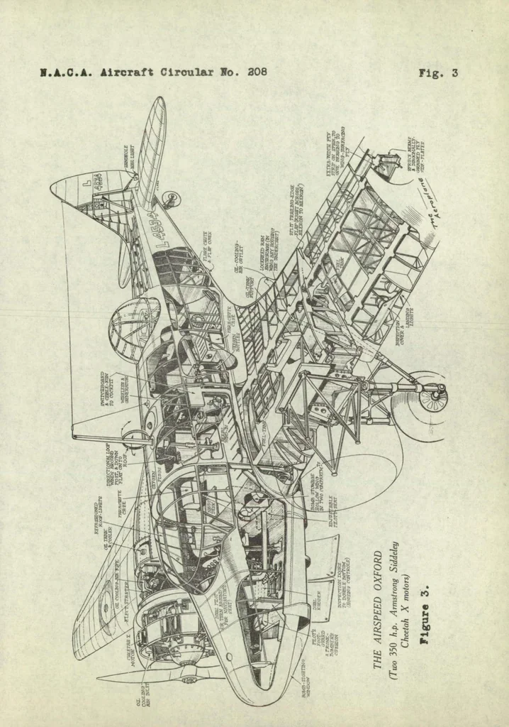 An illustration from The airspeed "Oxford" training airplane (British) : a two-engine cantilever monoplane, 1937, leaf 10