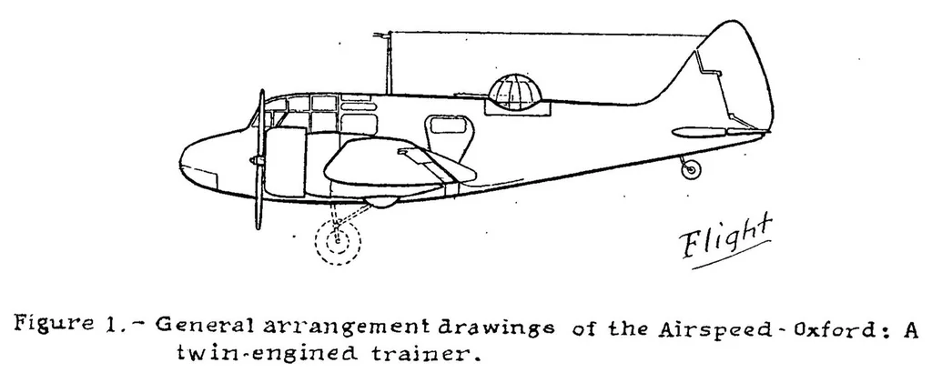 An illustration from The airspeed "Oxford" training airplane (British) : a two-engine cantilever monoplane, 1937, leaf 8