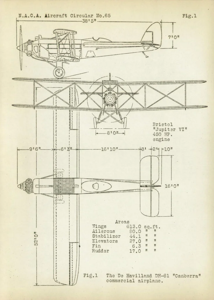 An illustration from The De Havilland 61 "Canberra" (British) : a 6-8 passenger airplane, 1928, leaf 10