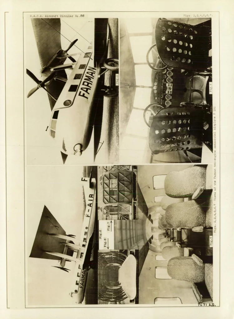An illustration from Farman two-engine commercial biplane F.180 (French), 1929, leaf 8