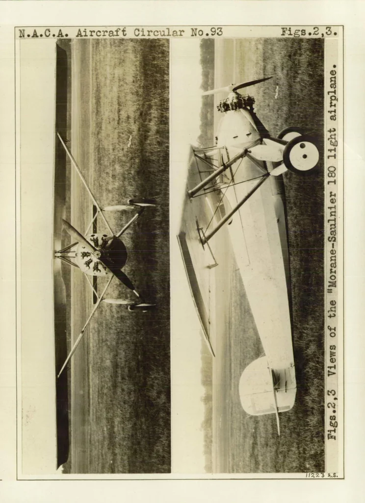 An illustration from Morane-Saulnier 180 light airplane (French) : a single-seat training monoplane, 1929, leaf 7
