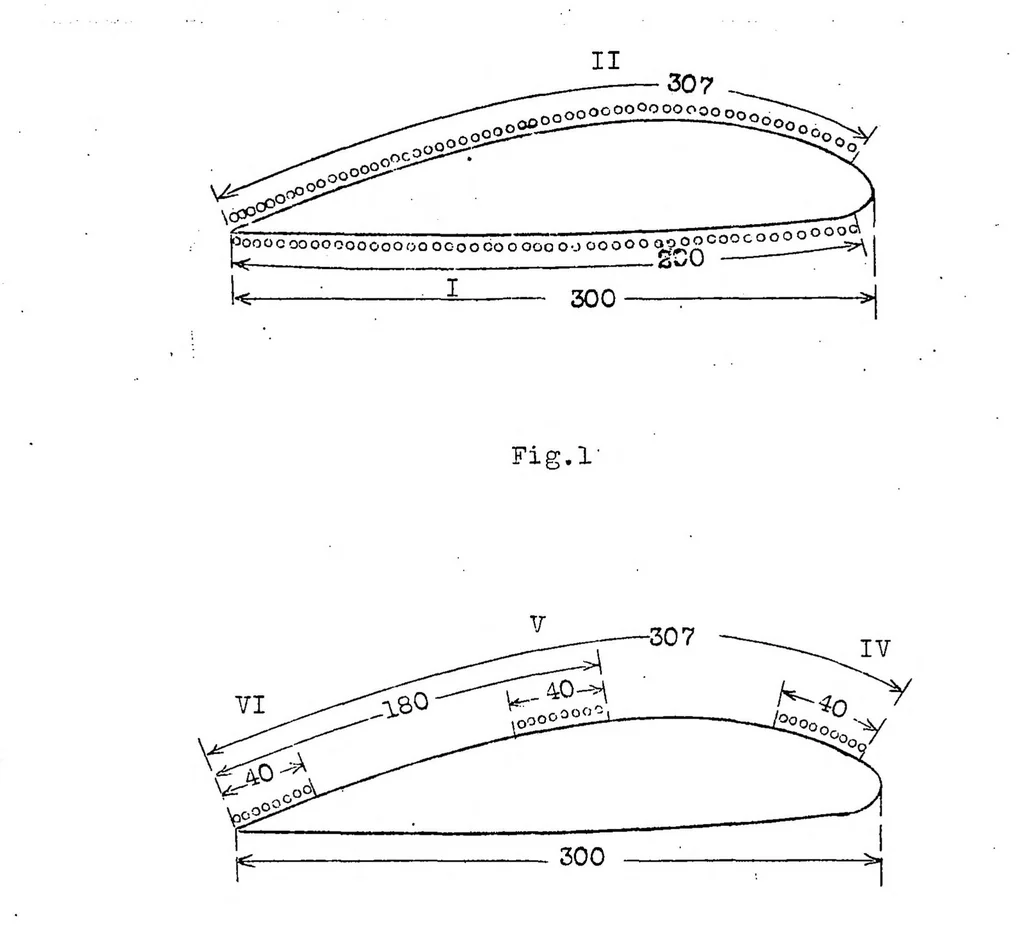 An illustration from Effects of roughness on airfoils, 1927, leaf 7