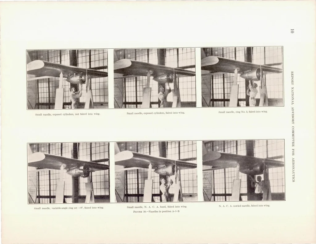 An illustration from Tests of Nacelle-Propeller Combinations in Various Positions with Reference to Wings II : Thick Wing - Various Radial-Engine Cowlings - Tractor Propeller, 1932, leaf 11