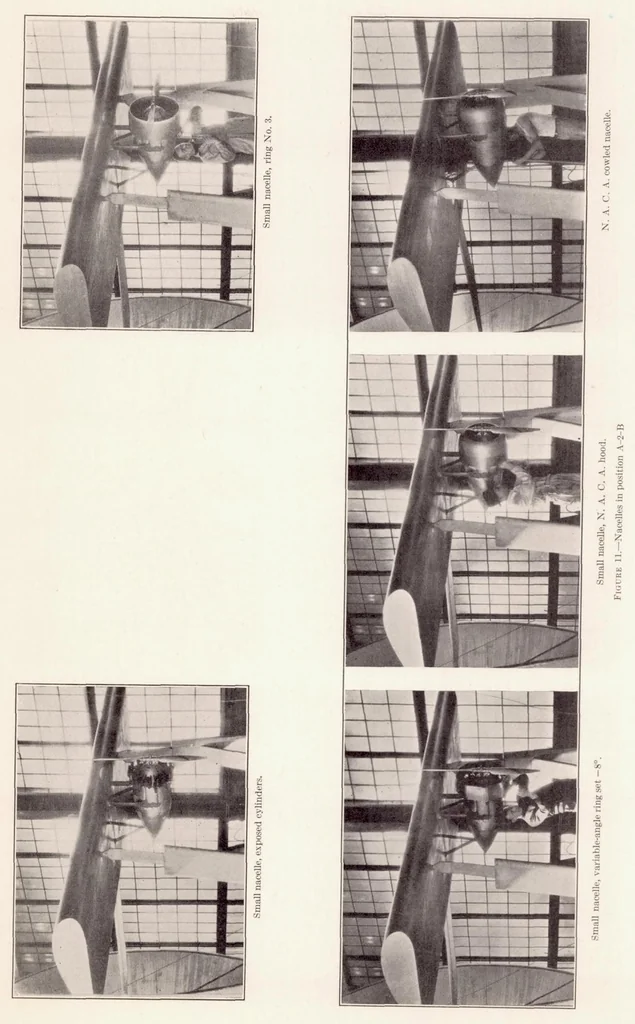 An illustration from Tests of Nacelle-Propeller Combinations in Various Positions with Reference to Wings II : Thick Wing - Various Radial-Engine Cowlings - Tractor Propeller, 1932, leaf 12