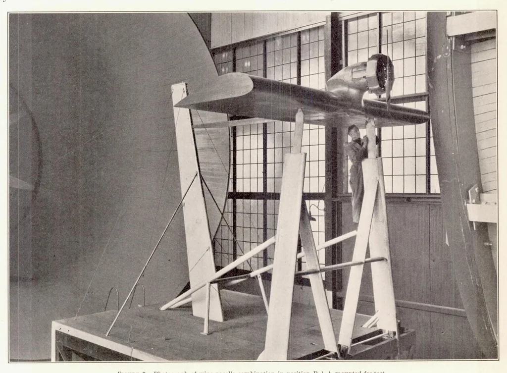 An illustration from Tests of Nacelle-Propeller Combinations in Various Positions with Reference to Wings II : Thick Wing - Various Radial-Engine Cowlings - Tractor Propeller, 1932, leaf 7