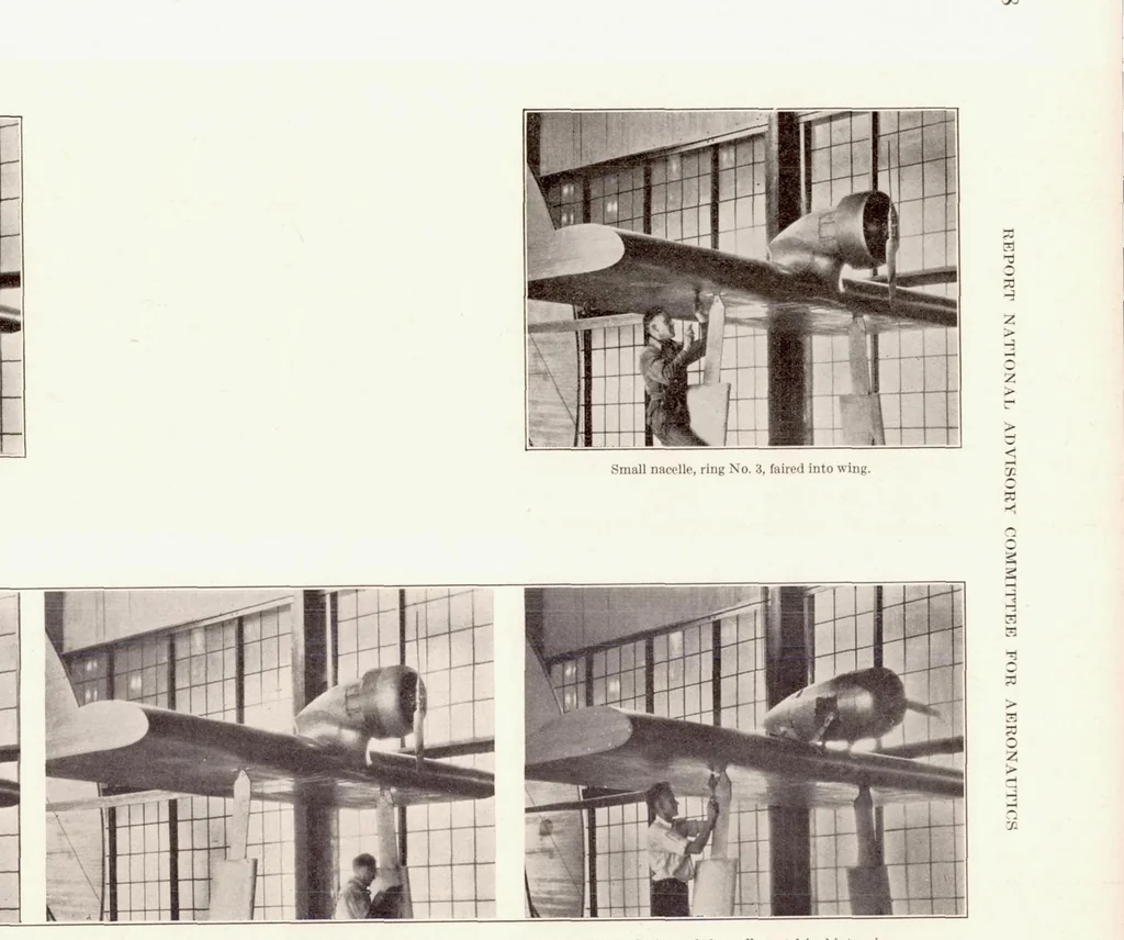 An illustration from Tests of Nacelle-Propeller Combinations in Various Positions with Reference to Wings II : Thick Wing - Various Radial-Engine Cowlings - Tractor Propeller, 1932, leaf 9