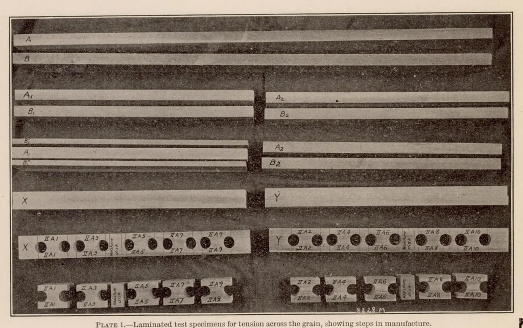 An illustration from Internal Stresses in Laminated Construction, 1923, leaf 9