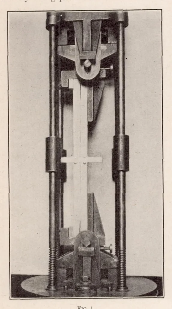 An illustration from The Influence of the Form of a Wooden Beam on Its Stiffness and Strength III : Stresses in Wood Members Subjected to Combined Column and Beam Action, 1925, leaf 6