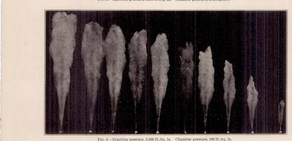 An illustration from Spray Penetration with a Simple Fuel Injection Nozzle, 1926, leaf 6