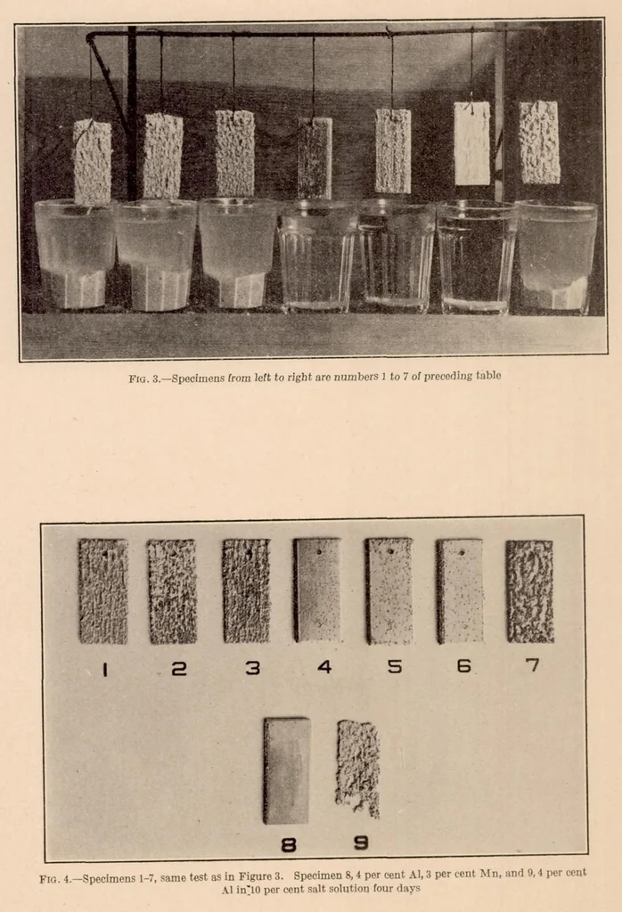 An illustration from The Corrosion of Magnesium and of the Magnesium Aluminum Alloys Containing Manganese, 1927, leaf 8