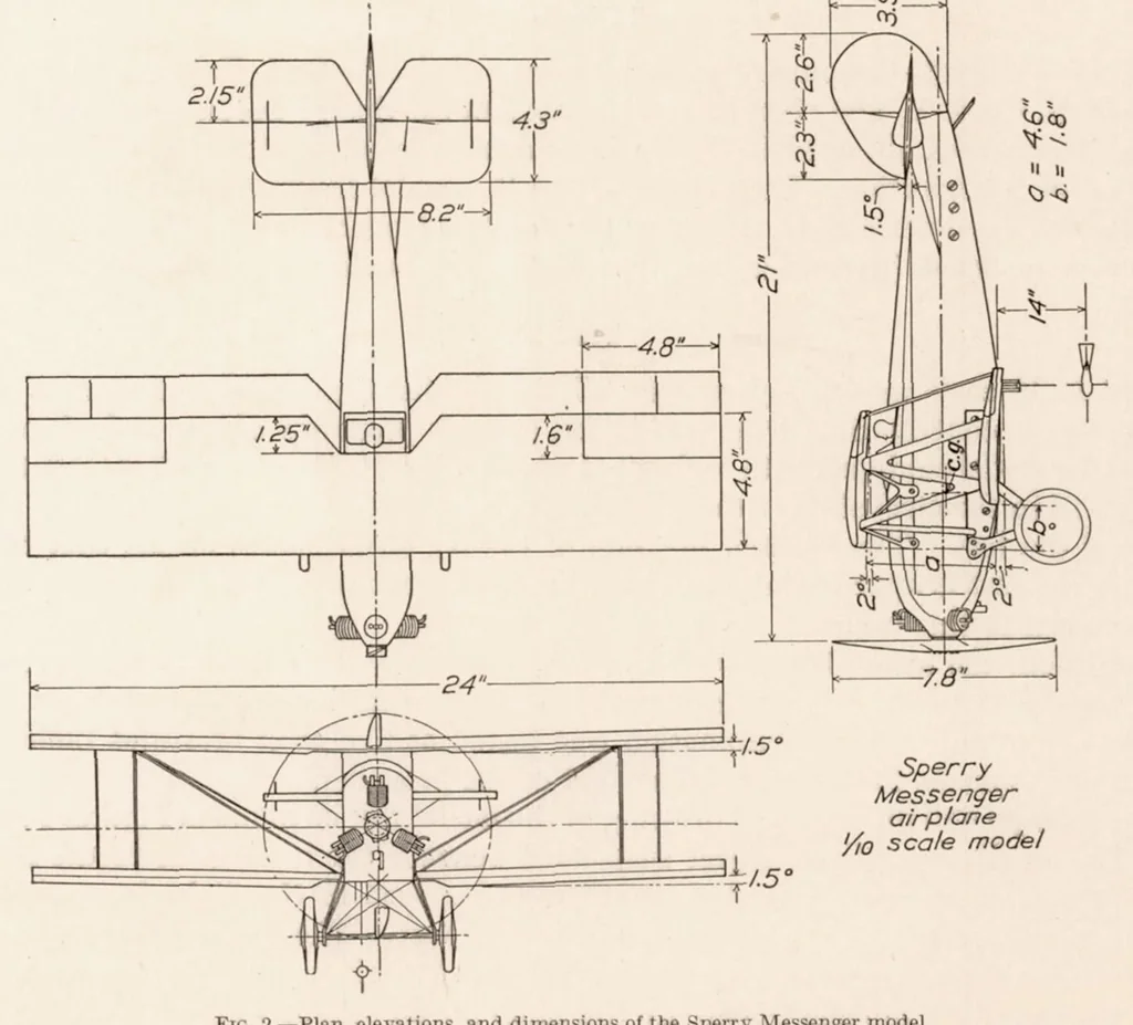 An illustration from Air Force Tests of Sperry Messenger Model with Six Sets of Wings, 1928, leaf 5