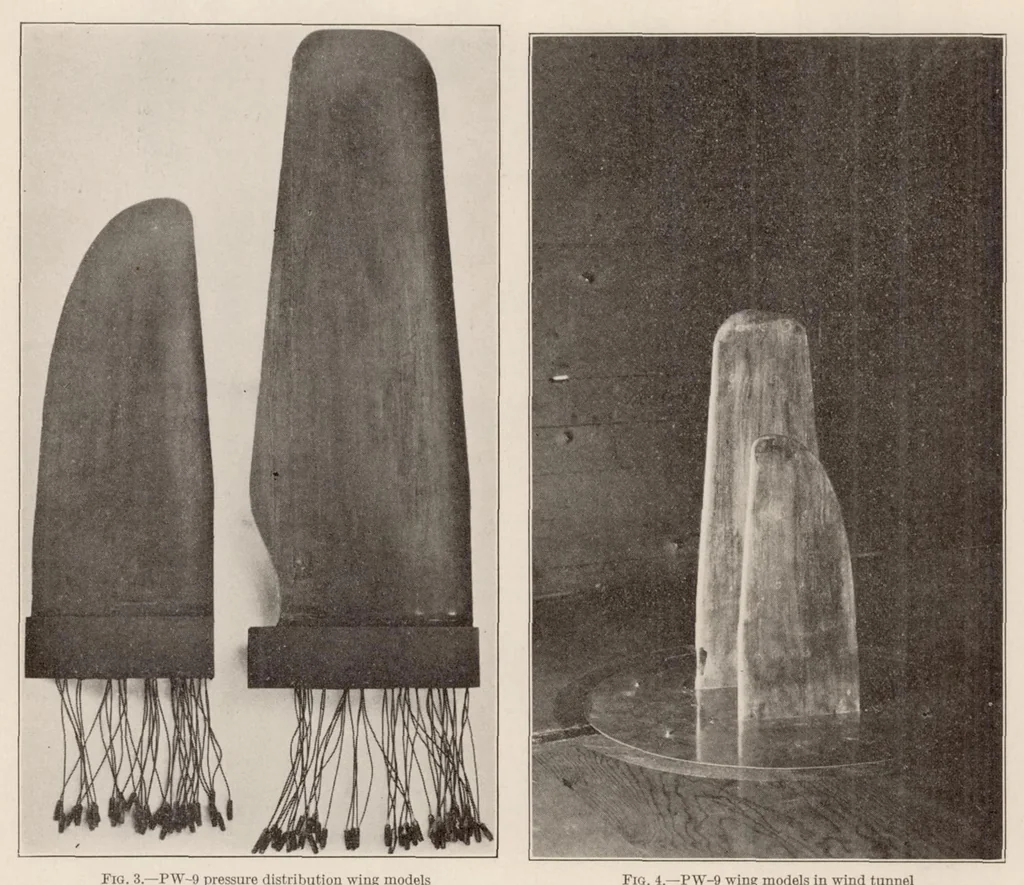 An illustration from Pressure Distribution Tests on PW-9 Wing Models Showing Effects of Biplane Interference, 1928, leaf 6