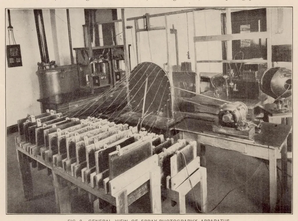 An illustration from The N.A.C.A. Photographic Apparatus for Studying Fuel Sprays from Oil Engine Injection Valves and Test Results from Several Researches, 1928, leaf 6