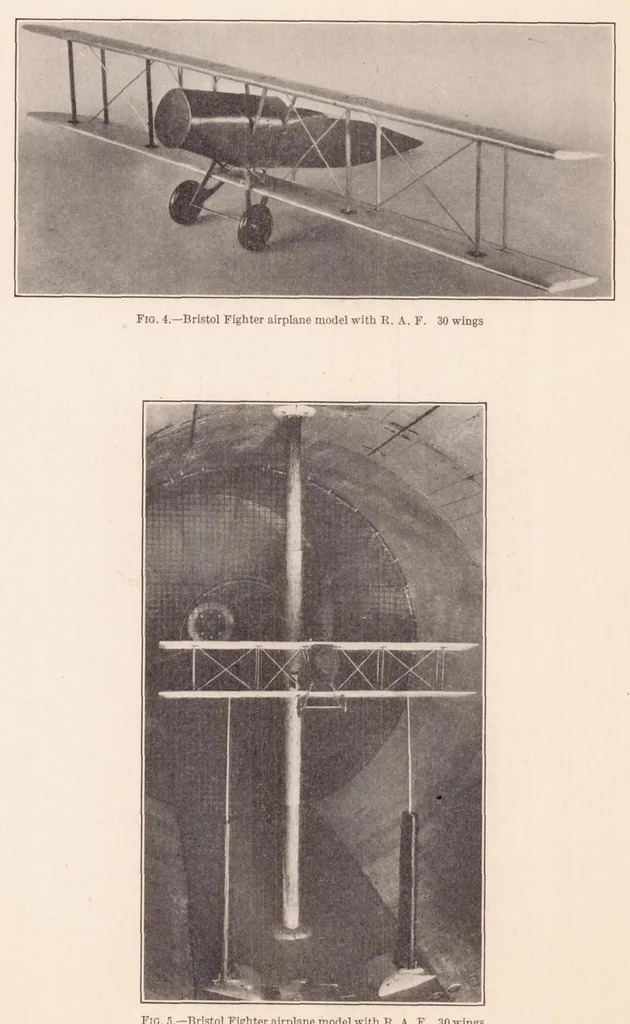 An illustration from Tests on Models of Three British Airplanes in the Variable Density Wind Tunnel, 1928, leaf 7
