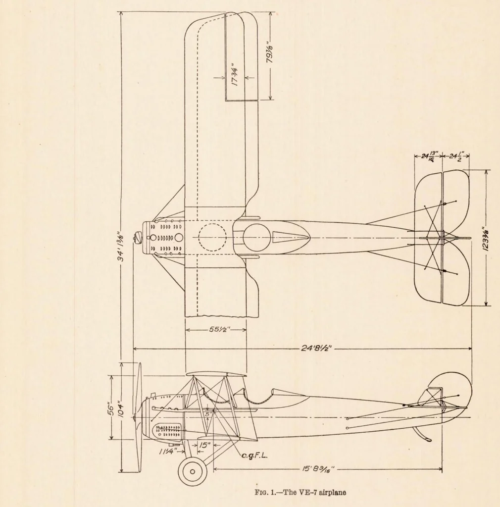 An illustration from Full Scale Tests of Wood Propellers on a VE-7 Airplane in the Propeller Research Tunnel, 1929, leaf 5