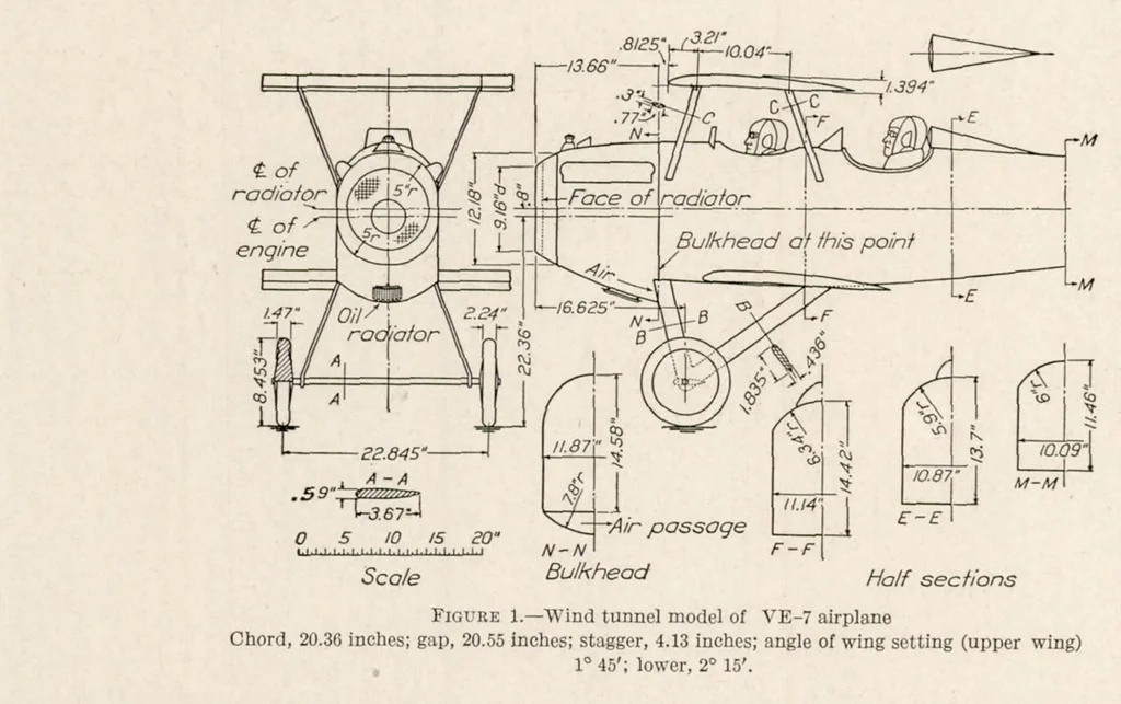 An illustration from Tests of Five Metal Model Propellers with Various Pitch Distributions in a Free Wind Stream and in Combination with Model VE-7 Fuselage, 1930, leaf 5