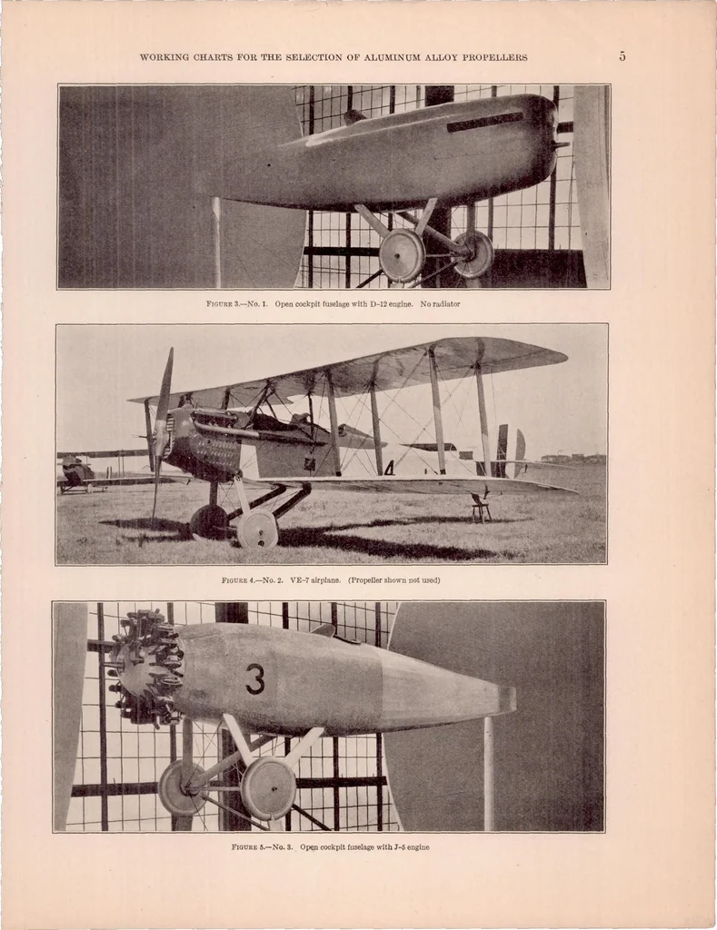 An illustration from Working Charts for the Selection of Aluminum Alloy Propellers of a Standard Form to Operate with Various Aircraft Engines and Bodies, 1931, leaf 6