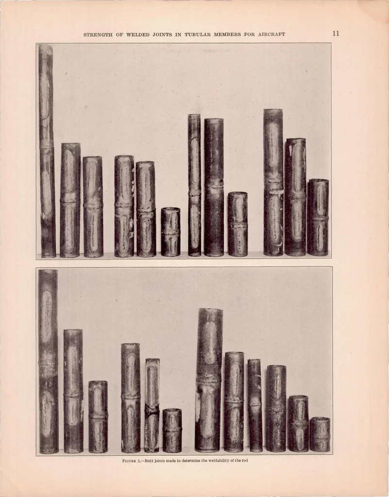 An illustration from Strength of Welded Joints in Tubular Members for Aircraft, 1931, leaf 12
